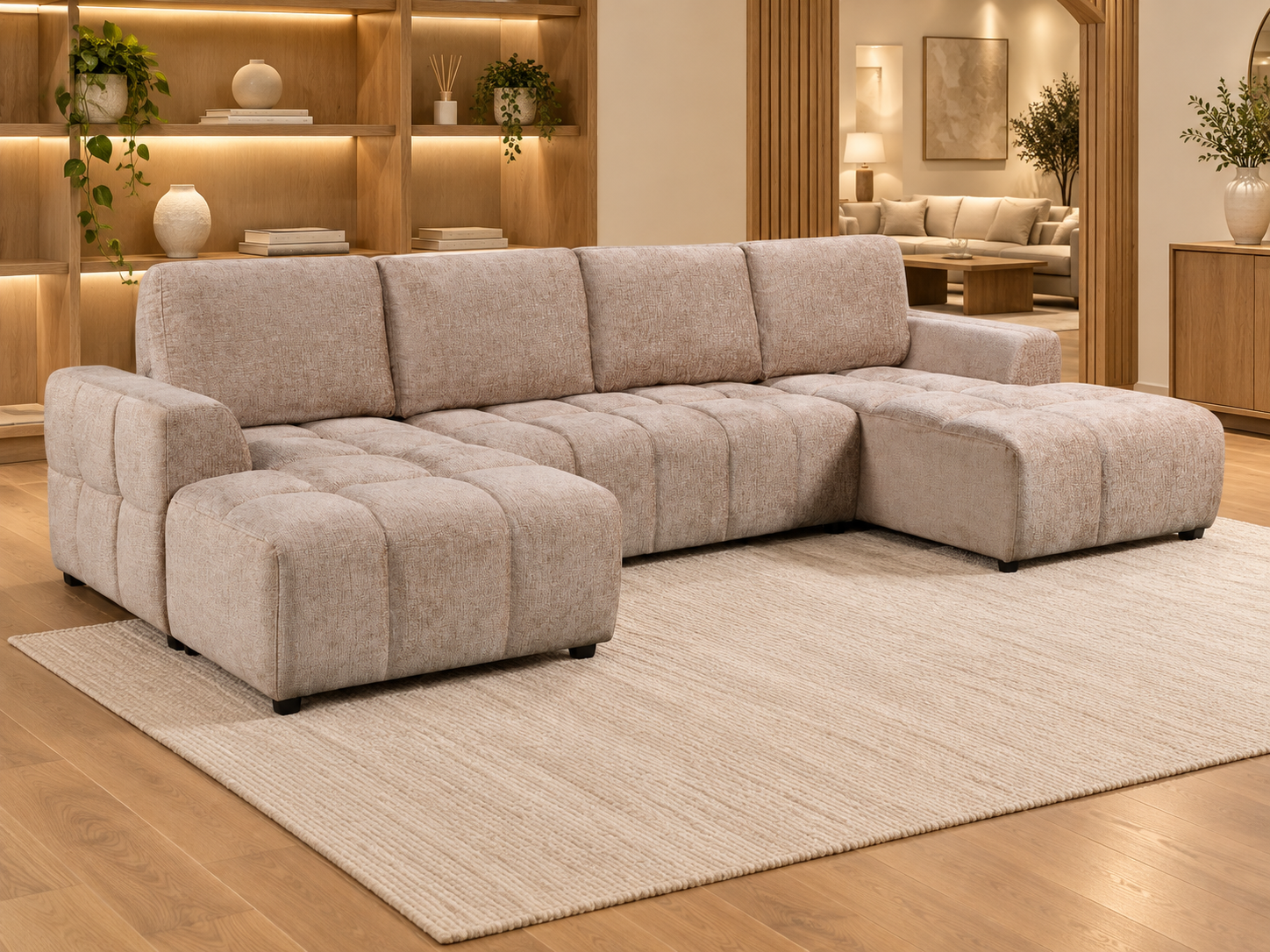 Shanghai Luxury Beige U Shape Corner Sofabed — Additional view