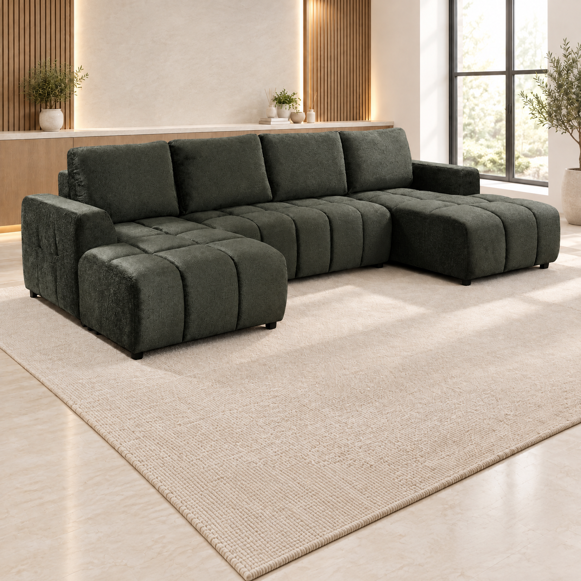 Shanghai Luxury Green U Shape Corner Sofabed sofa