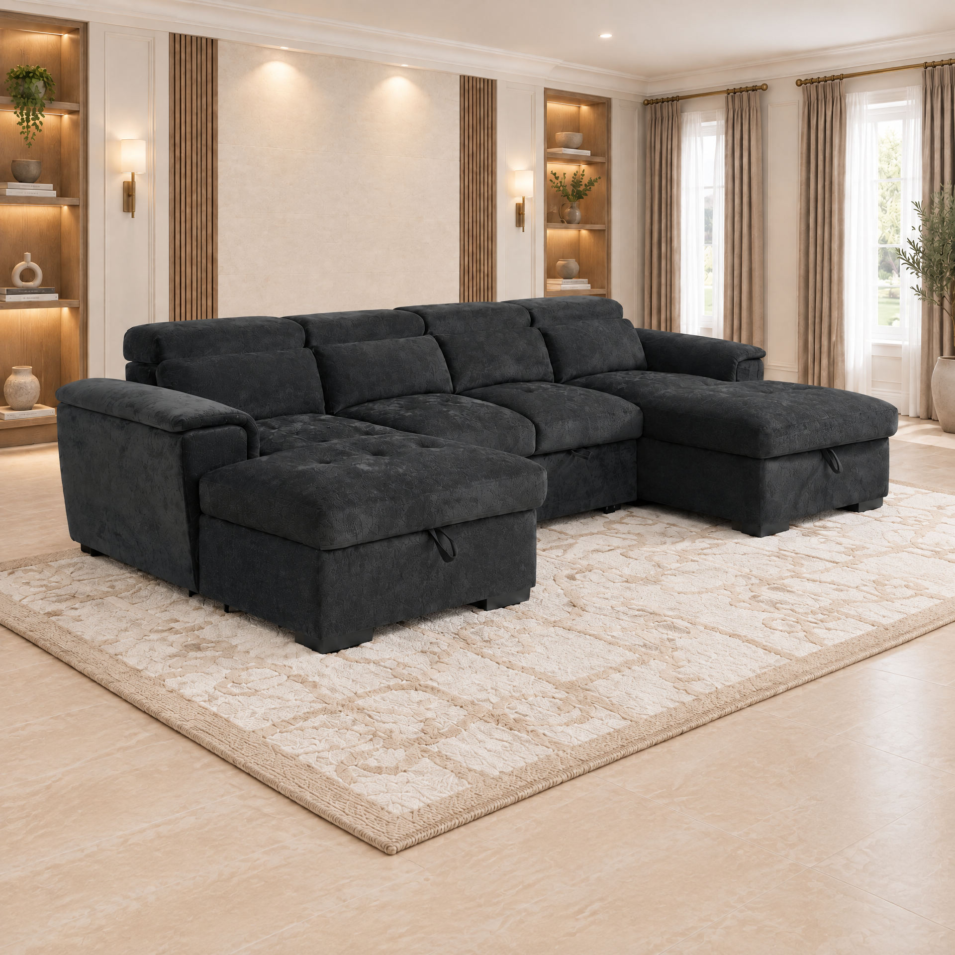 Alaya U-shape corner sofa in Black