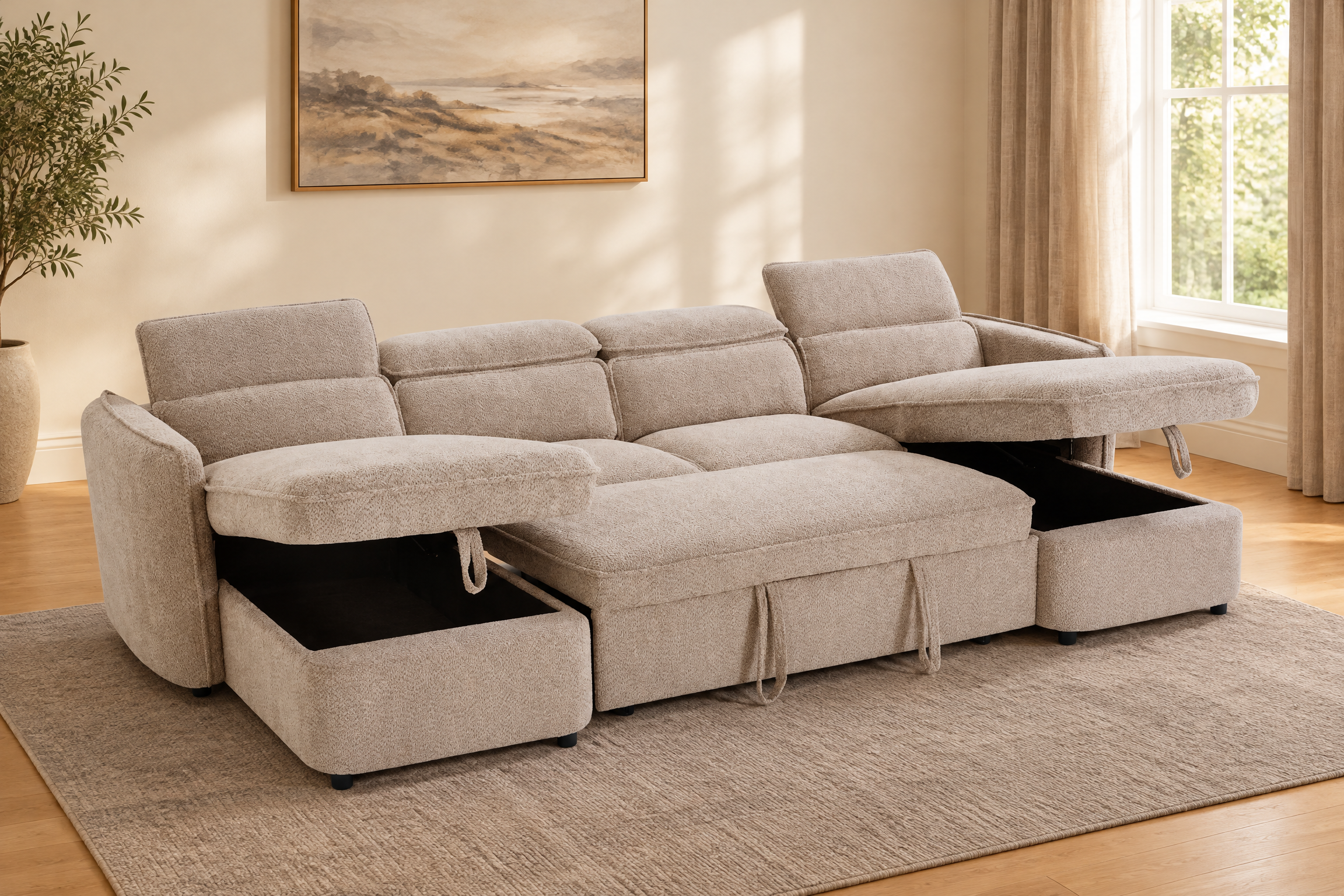 Capri L-shape corner · Beige — Storage view